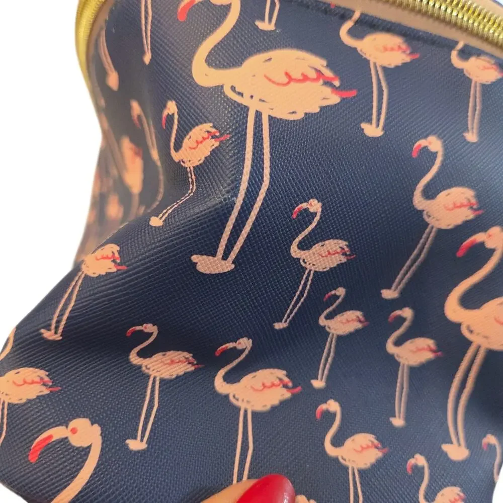 Clementine & Jane Flamingo Print Makeup Toiletries Dop Kit Lined Zipper Bag